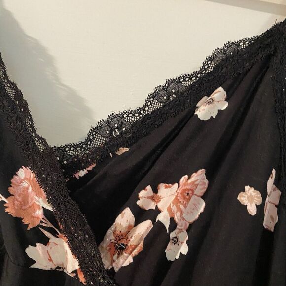 No Boundaries Dark Floral Slip Dress Size L Whimsigoth Y2K Leg Slit Lace Trim - Picture 4 of 11